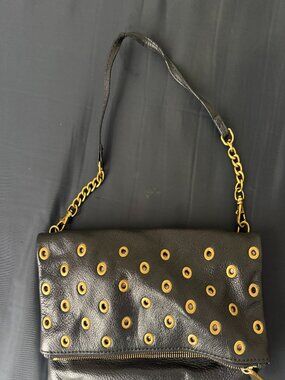 Gold Metal Black leather Bag